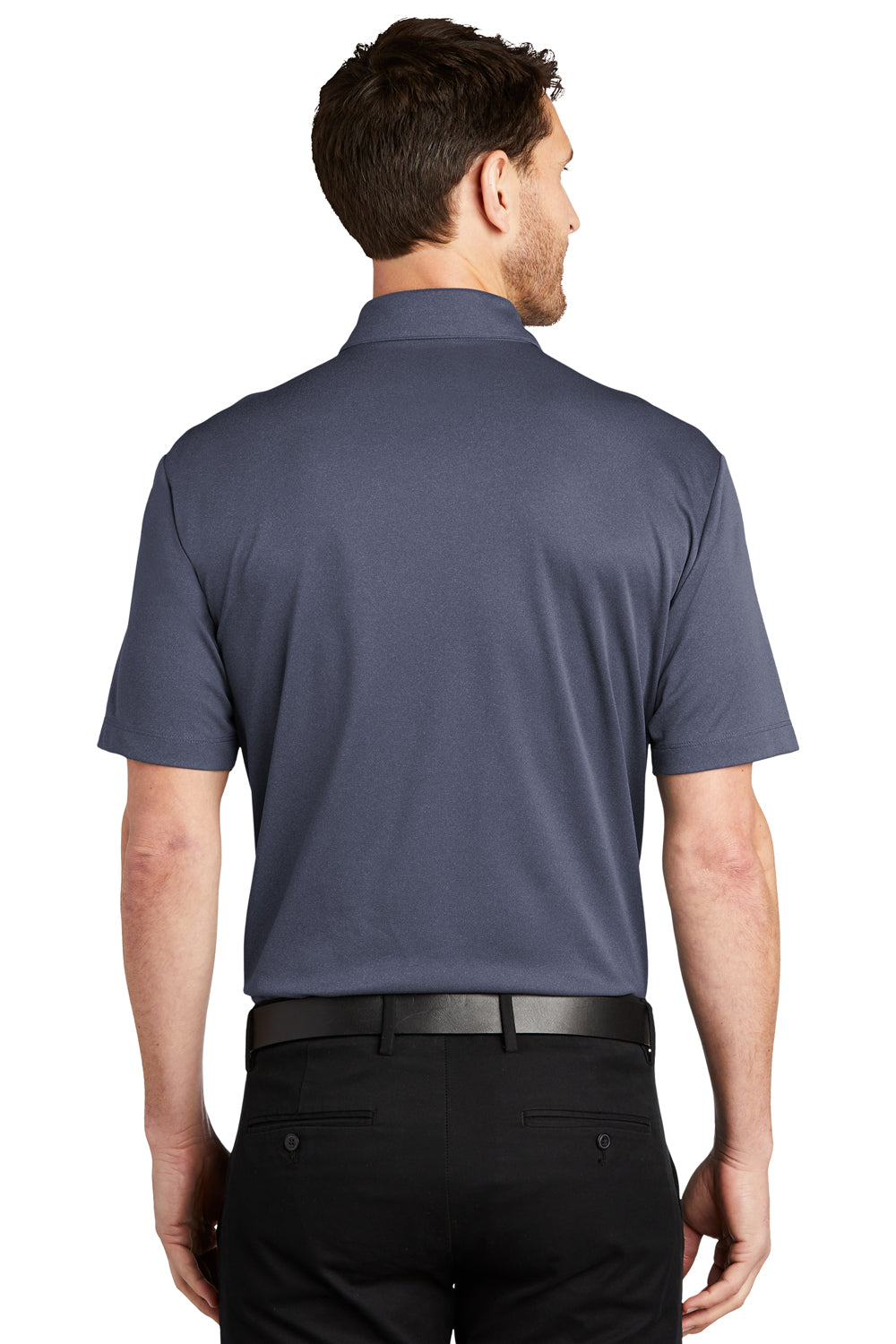 Port Authority K542 Mens Silk Touch Performance Moisture Wicking Short Sleeve Polo Shirt Heather Navy Blue Model Back