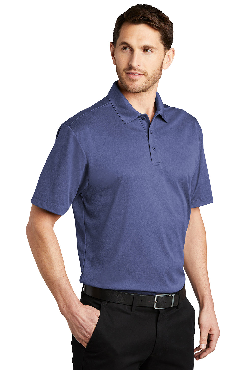 Port Authority K542 Mens Silk Touch Performance Moisture Wicking Short Sleeve Polo Shirt Heather Royal Blue Model 3q