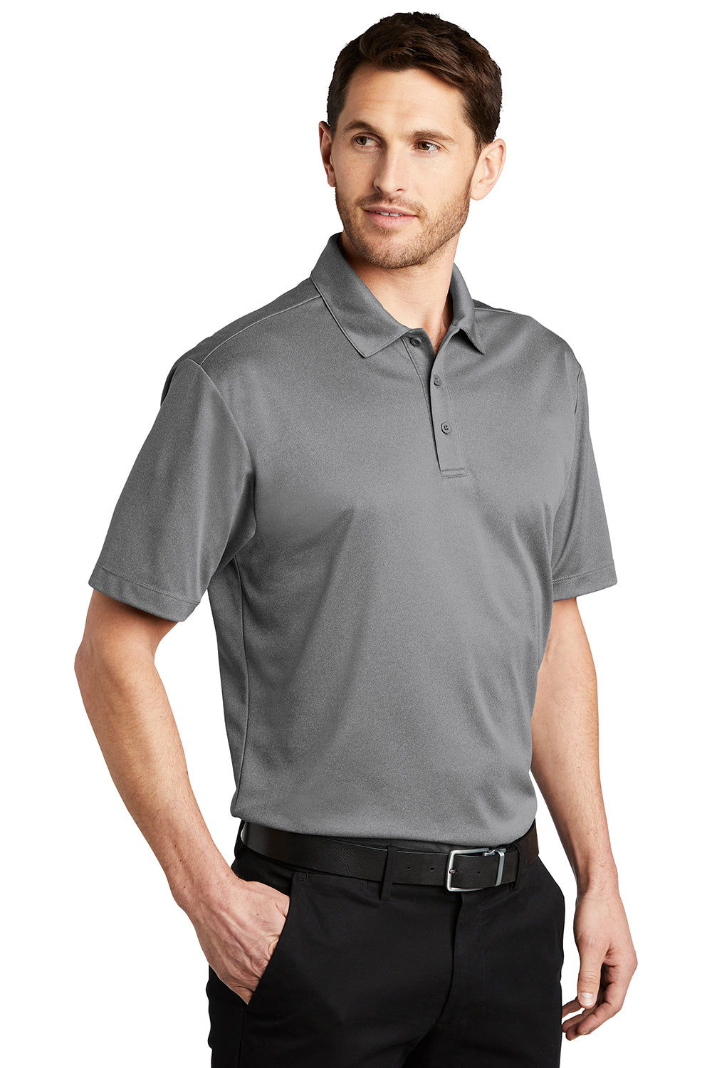 Port Authority K542 Mens Silk Touch Performance Moisture Wicking Short Sleeve Polo Shirt Heather Shadow Grey Model 3q