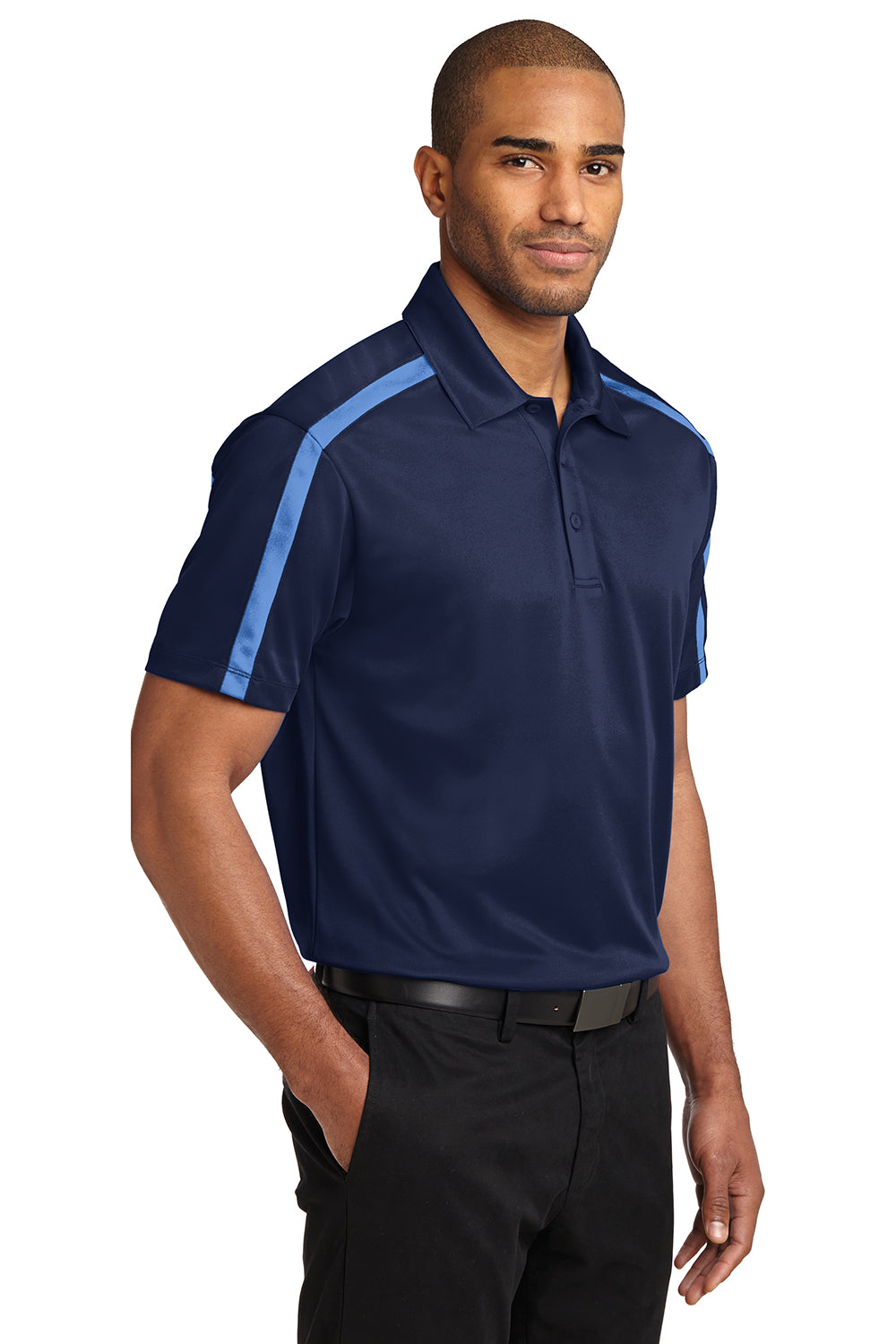 Port Authority K547 Mens Silk Touch Performance Moisture Wicking Short Sleeve Polo Shirt Navy Blue/Carolina Blue Model 3q