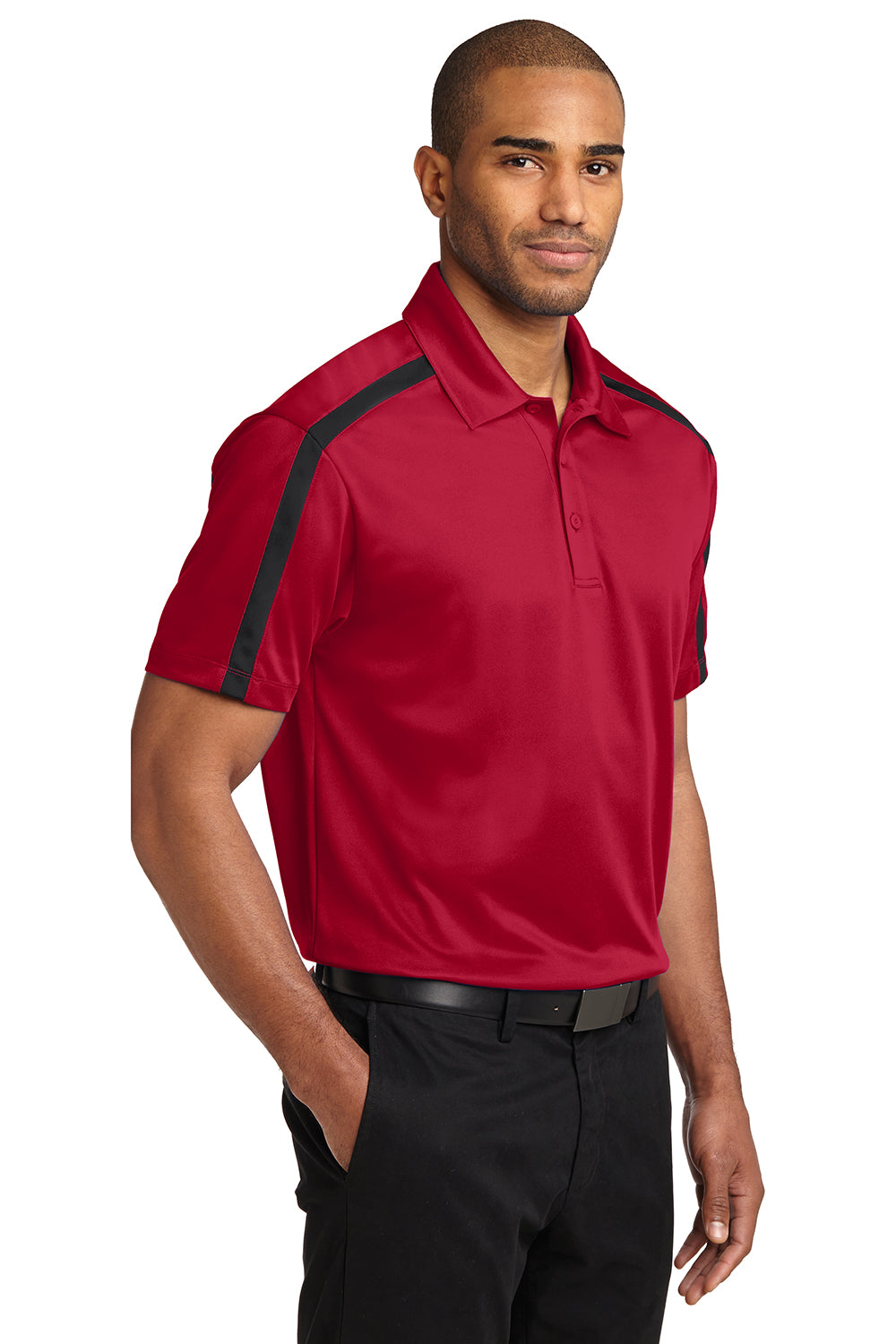 Port Authority K547 Mens Silk Touch Performance Moisture Wicking Short Sleeve Polo Shirt Red/Black Model 3q