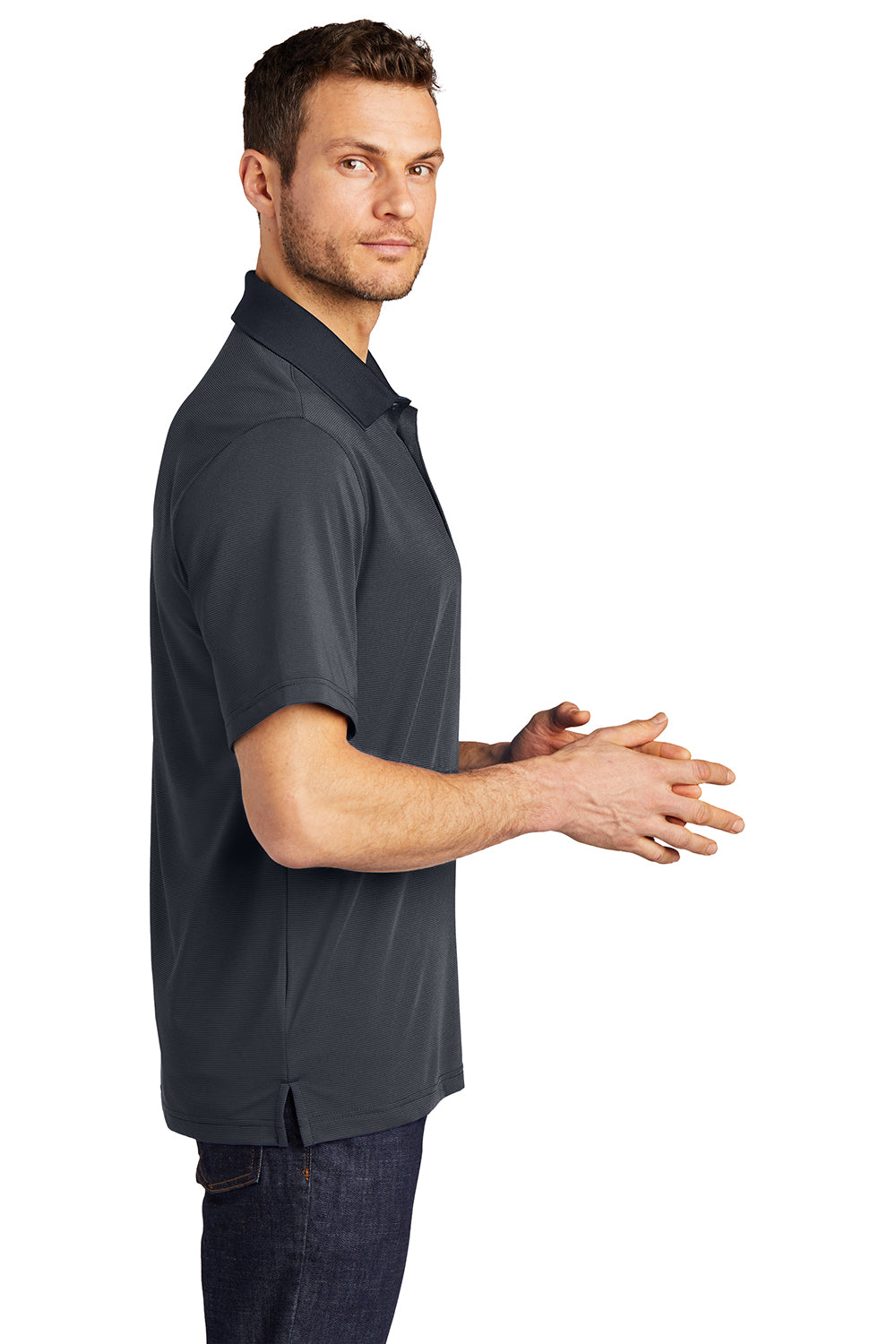 Port Authority K558 Mens Performance Moisture Wicking Short Sleeve Polo Shirt Graphite Grey/Black Model Side