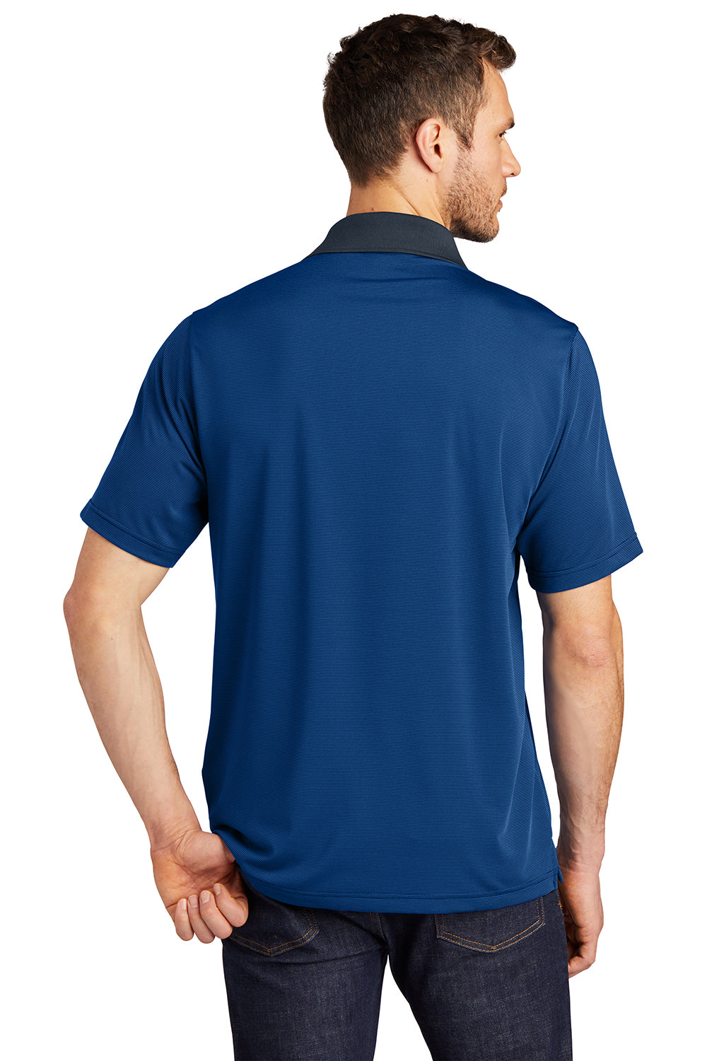 Port Authority K558 Mens Performance Moisture Wicking Short Sleeve Polo Shirt Seaport Blue/Dress Navy Blue Model Back