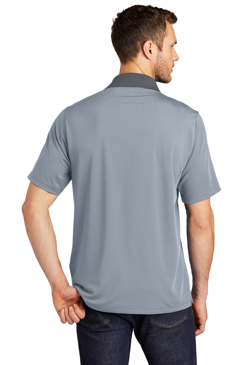 Port Authority K558 Mens Performance Moisture Wicking Short Sleeve Polo Shirt White/Shadow Grey Model Back