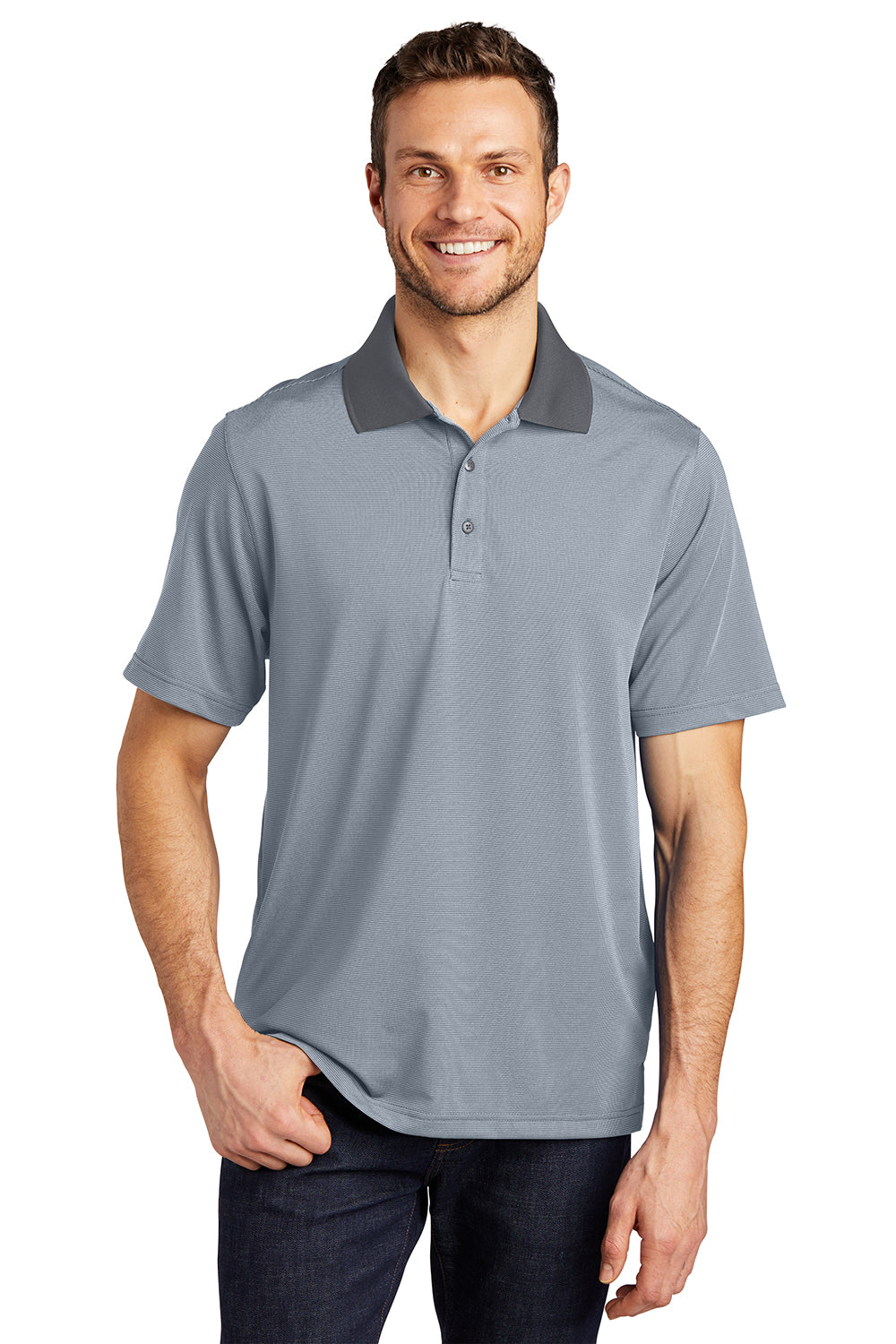 Port Authority K558 Mens Performance Moisture Wicking Short Sleeve Polo Shirt White/Shadow Grey Model Front