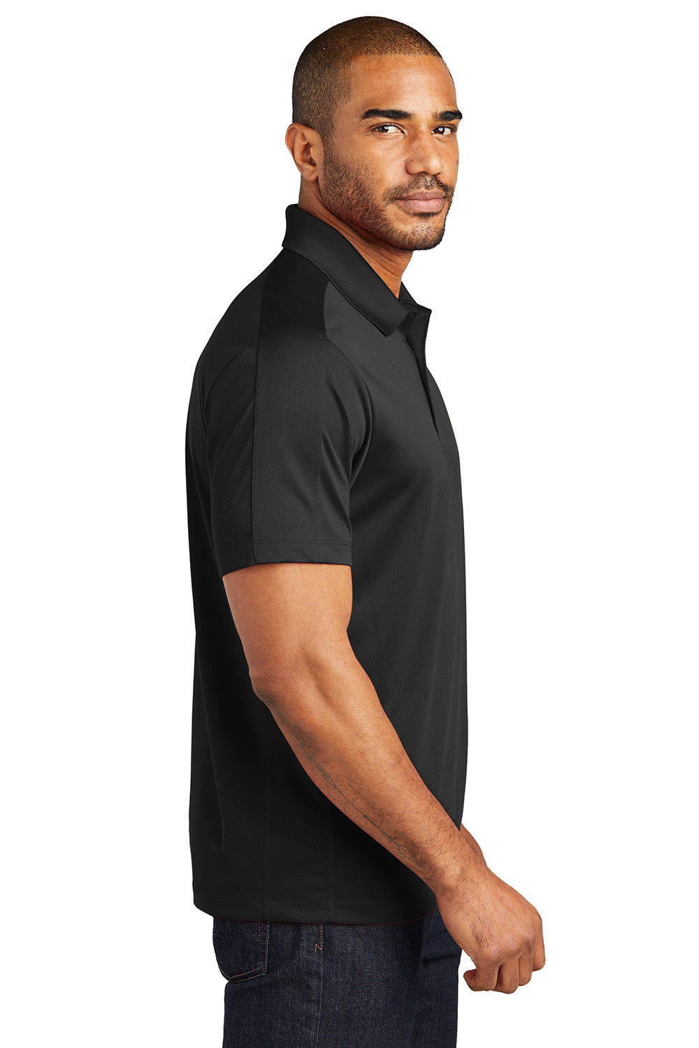 Port Authority K569 Mens Moisture Wicking Short Sleeve Polo Shirt Black Model Side