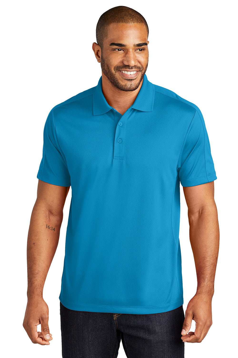 Port Authority K569 Mens Moisture Wicking Short Sleeve Polo Shirt Blue Wake Model Front