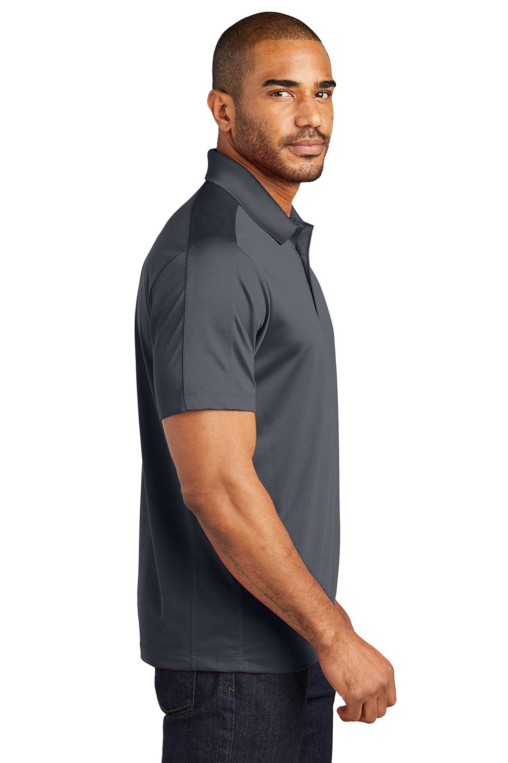 Port Authority K569 Mens Moisture Wicking Short Sleeve Polo Shirt Graphite Grey Model Side