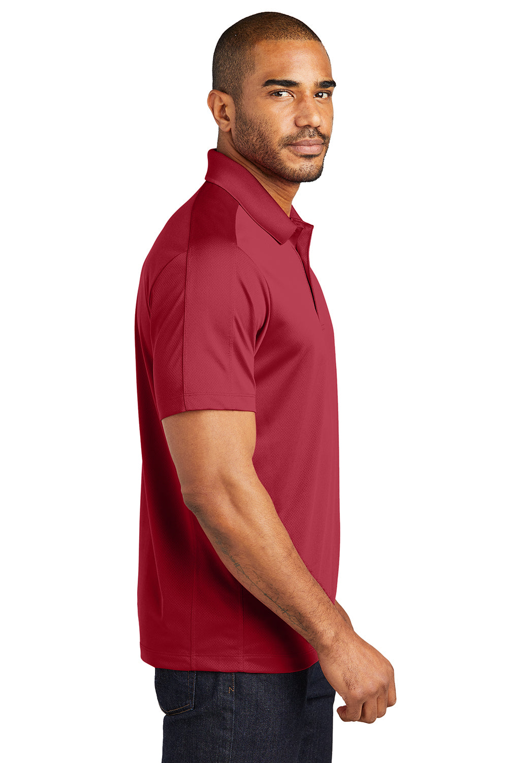 Port Authority K569 Mens Moisture Wicking Short Sleeve Polo Shirt Rich Red Model Side