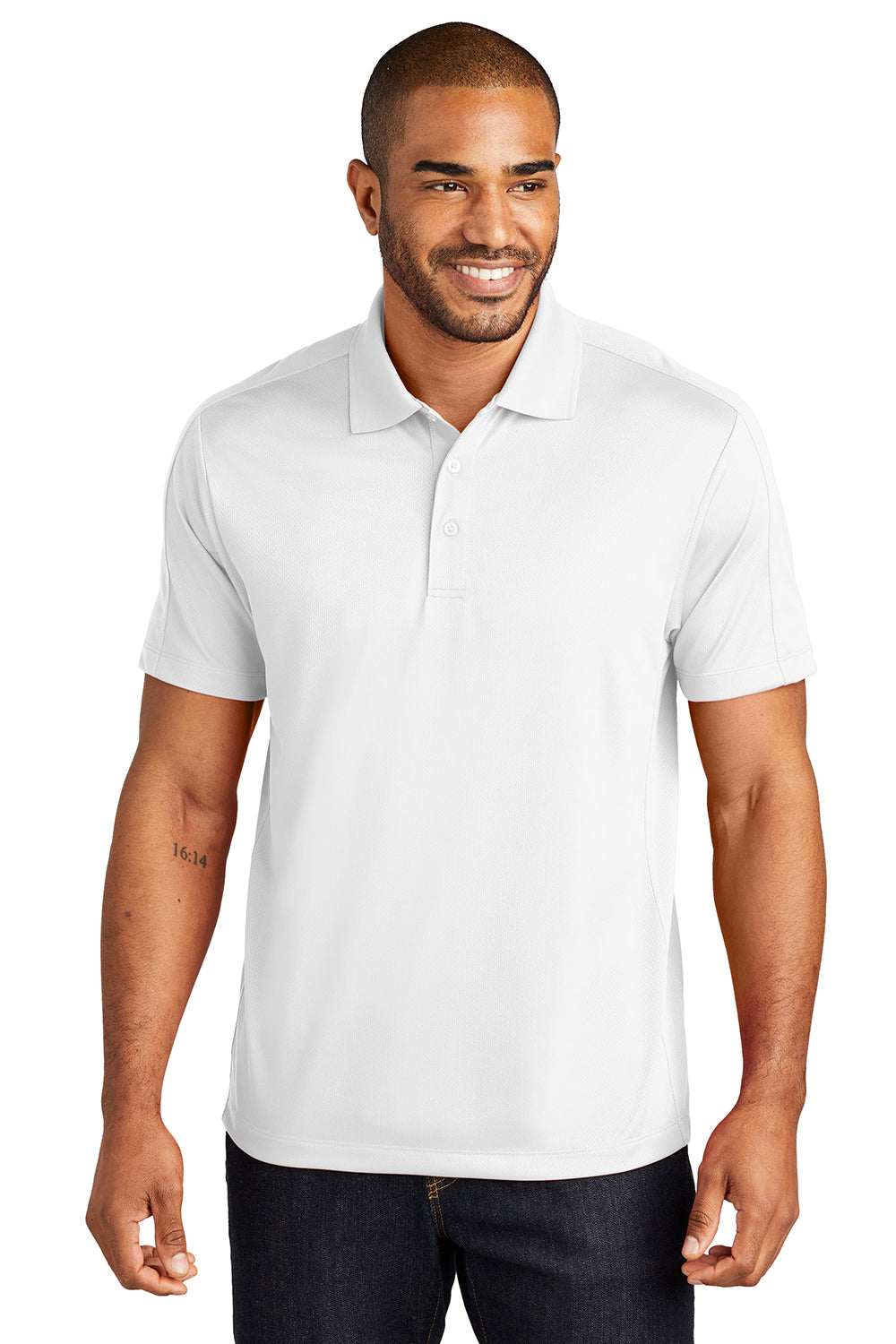 Port Authority K569 Mens Moisture Wicking Short Sleeve Polo Shirt White Model Front