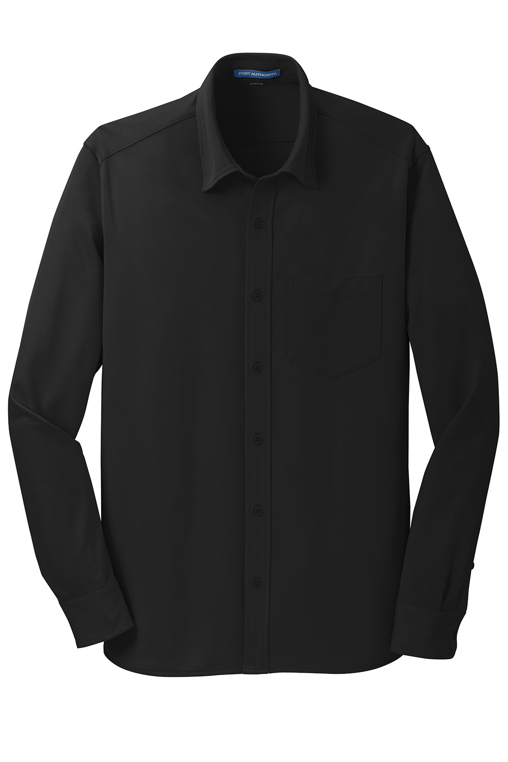 Port Authority K570 Mens Dimension Moisture Wicking Long Sleeve Button Down Shirt w/ Pocket Black Flat Front