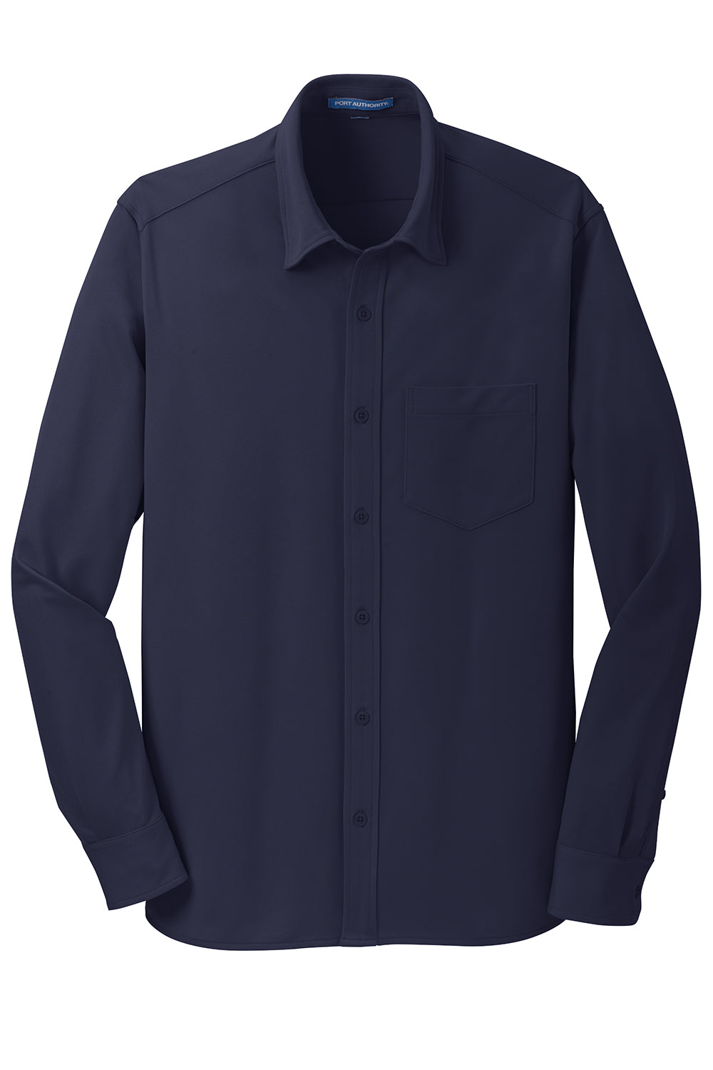 Port Authority K570 Mens Dimension Moisture Wicking Long Sleeve Button Down Shirt w/ Pocket Dark Navy Blue Flat Front