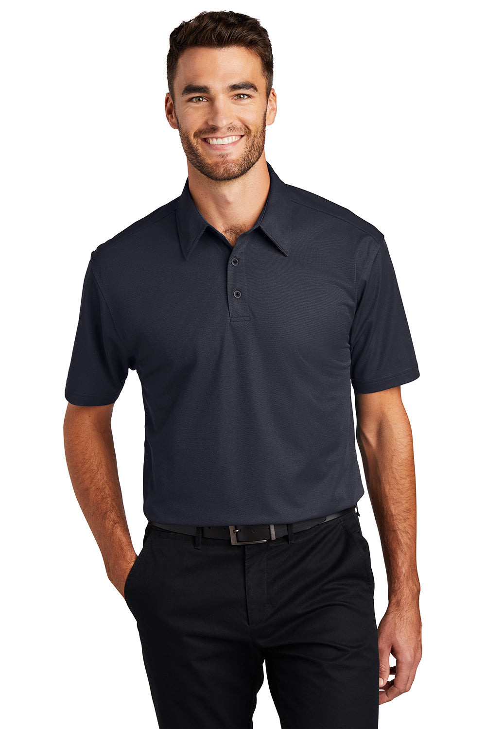 Port Authority K571 Mens Dimension Moisture Wicking Short Sleeve Polo Shirt Battleship Grey Model Front