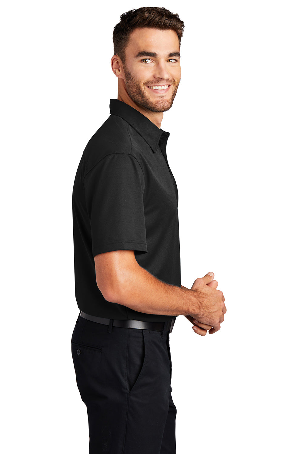 Port Authority K571 Mens Dimension Moisture Wicking Short Sleeve Polo Shirt Black Model Side