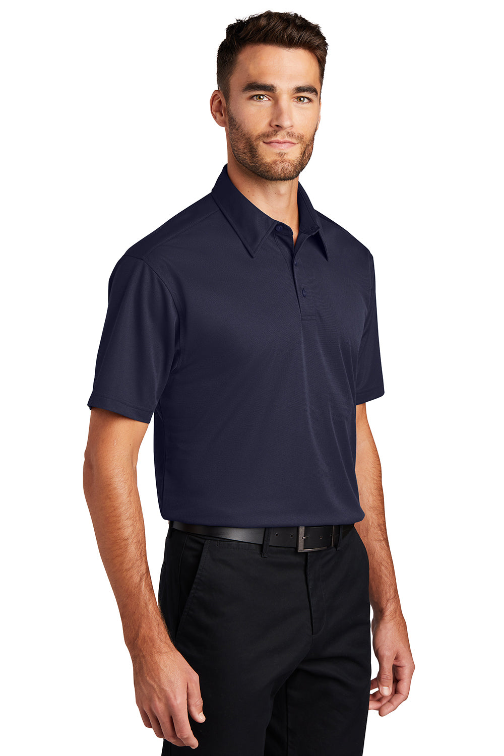 Port Authority K571 Mens Dimension Moisture Wicking Short Sleeve Polo Shirt Dark Navy Blue Model 3q