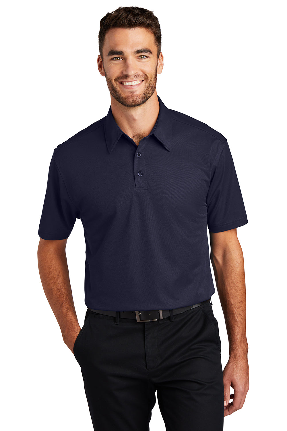 Port Authority K571 Mens Dimension Moisture Wicking Short Sleeve Polo Shirt Dark Navy Blue Model Front