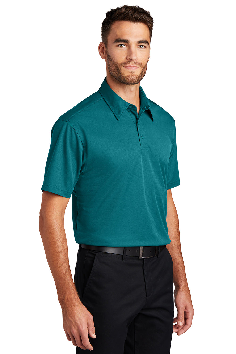 Port Authority K571 Mens Dimension Moisture Wicking Short Sleeve Polo Shirt Dark Teal Green Model 3q