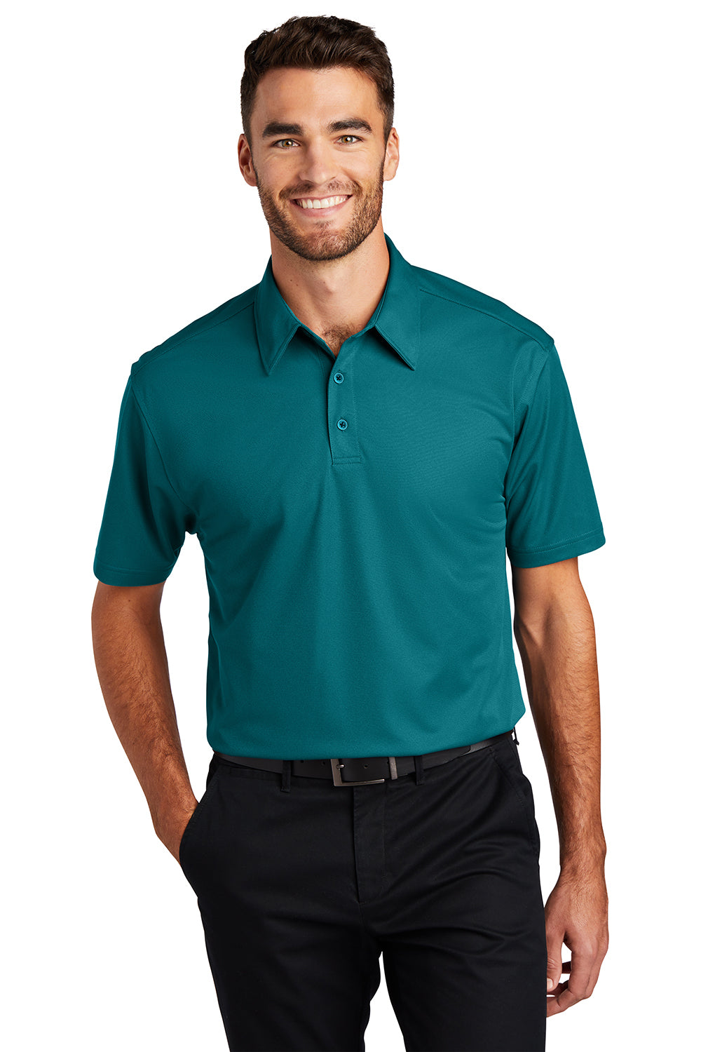 Port Authority K571 Mens Dimension Moisture Wicking Short Sleeve Polo Shirt Dark Teal Green Model Front