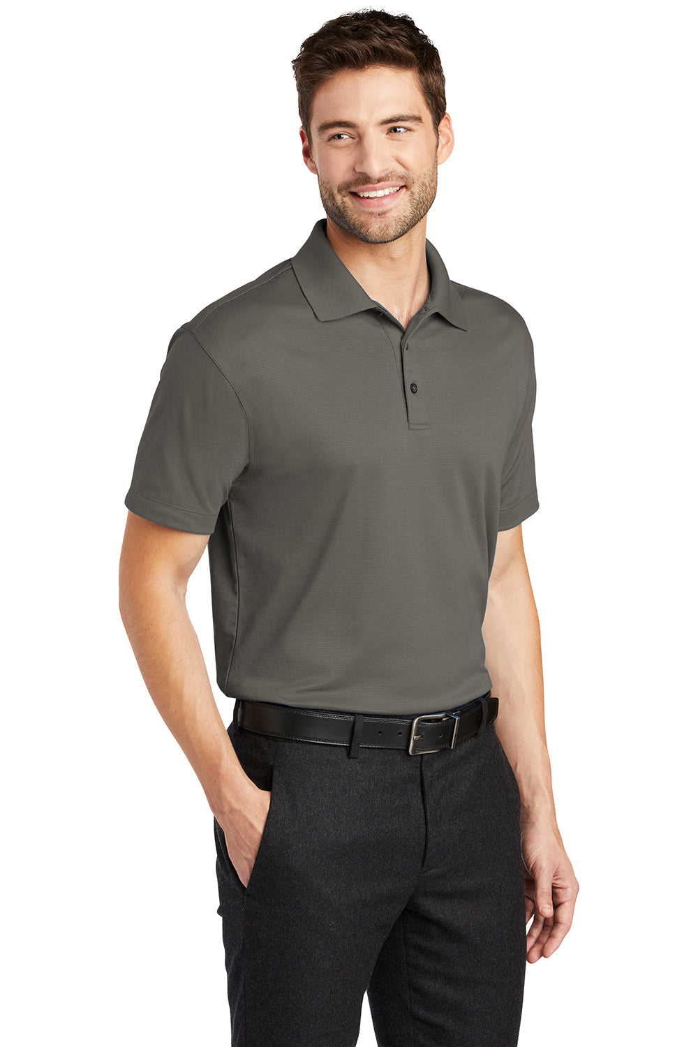 Port Authority K573 Mens Rapid Dry Moisture Wicking Short Sleeve Polo Shirt Smoke Grey Model 3q