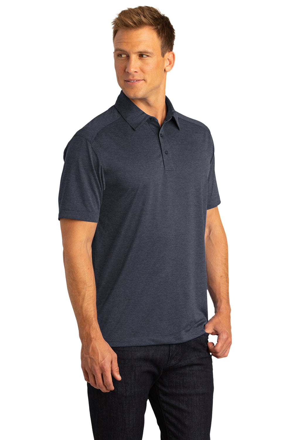 Port Authority K574 Mens Digi Heather Performance Moisture Wicking Short Sleeve Polo Shirt Dark Grey Model 3q