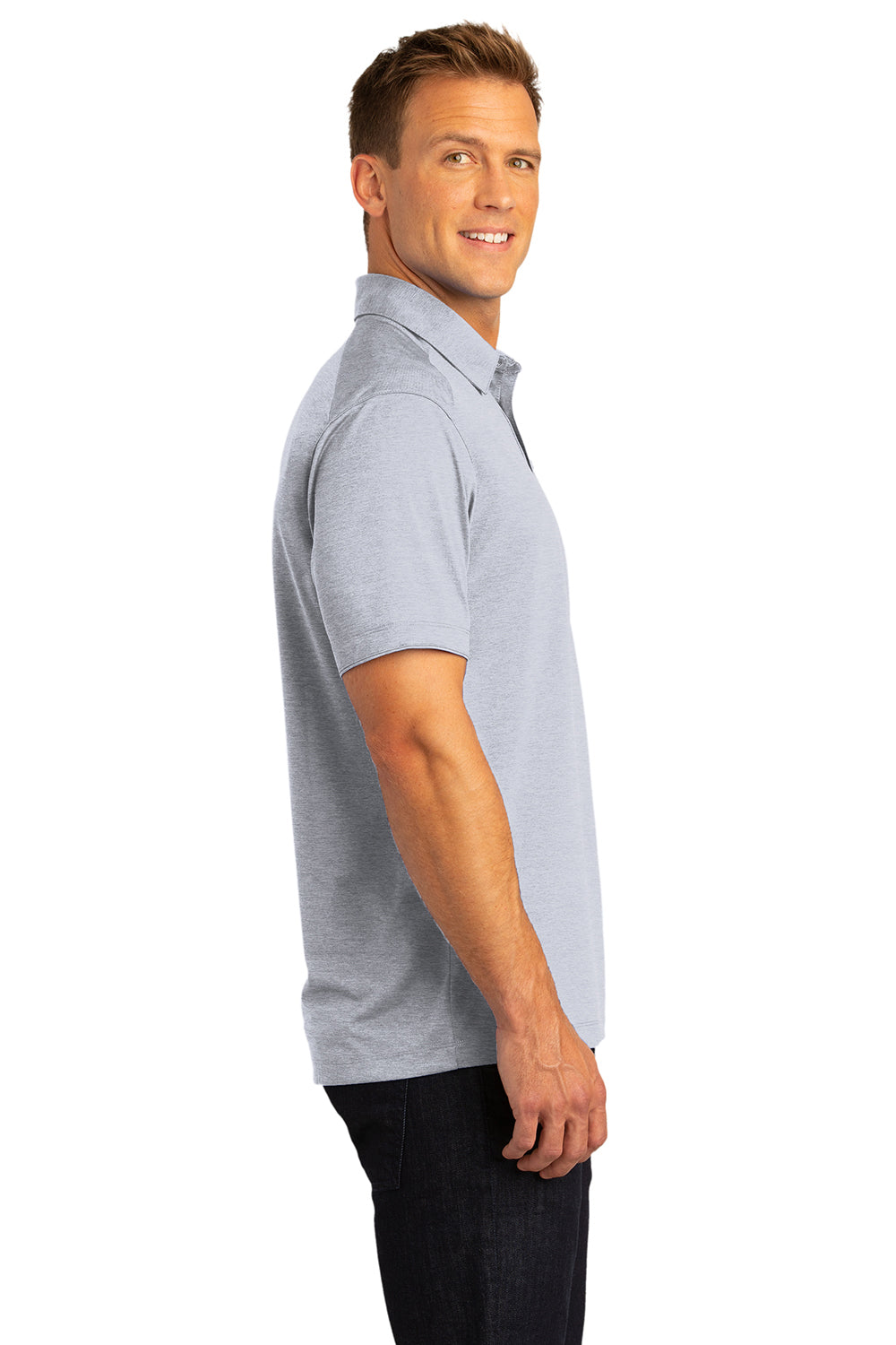 Port Authority K574 Mens Digi Heather Performance Moisture Wicking Short Sleeve Polo Shirt Light Grey Model Side