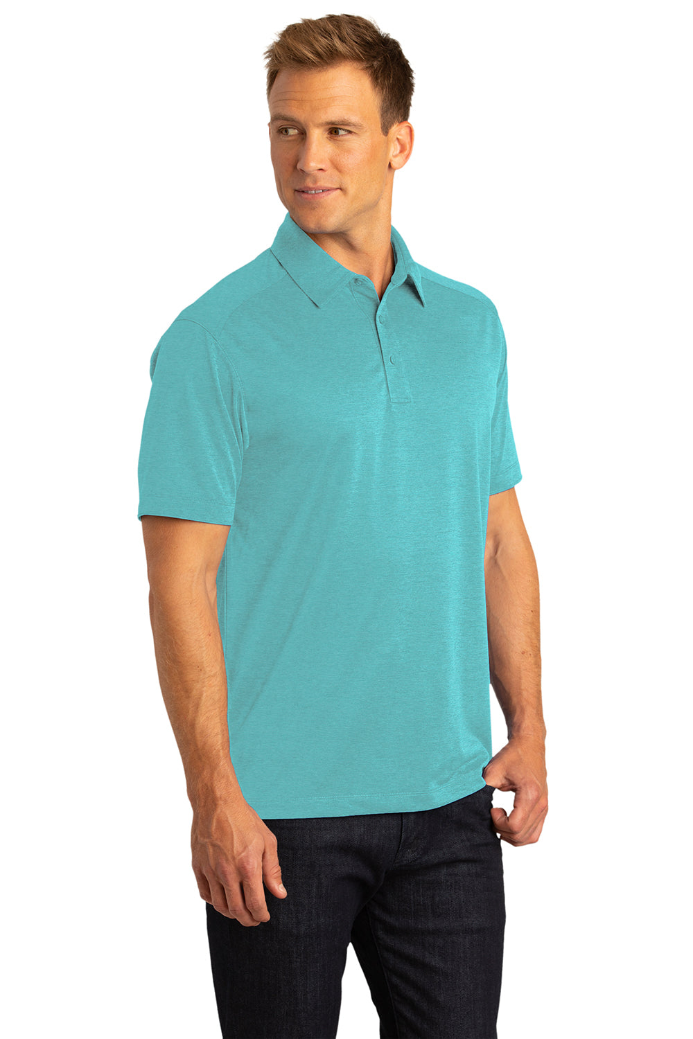 Port Authority K574 Mens Digi Heather Performance Moisture Wicking Short Sleeve Polo Shirt Maui Blue Model 3q