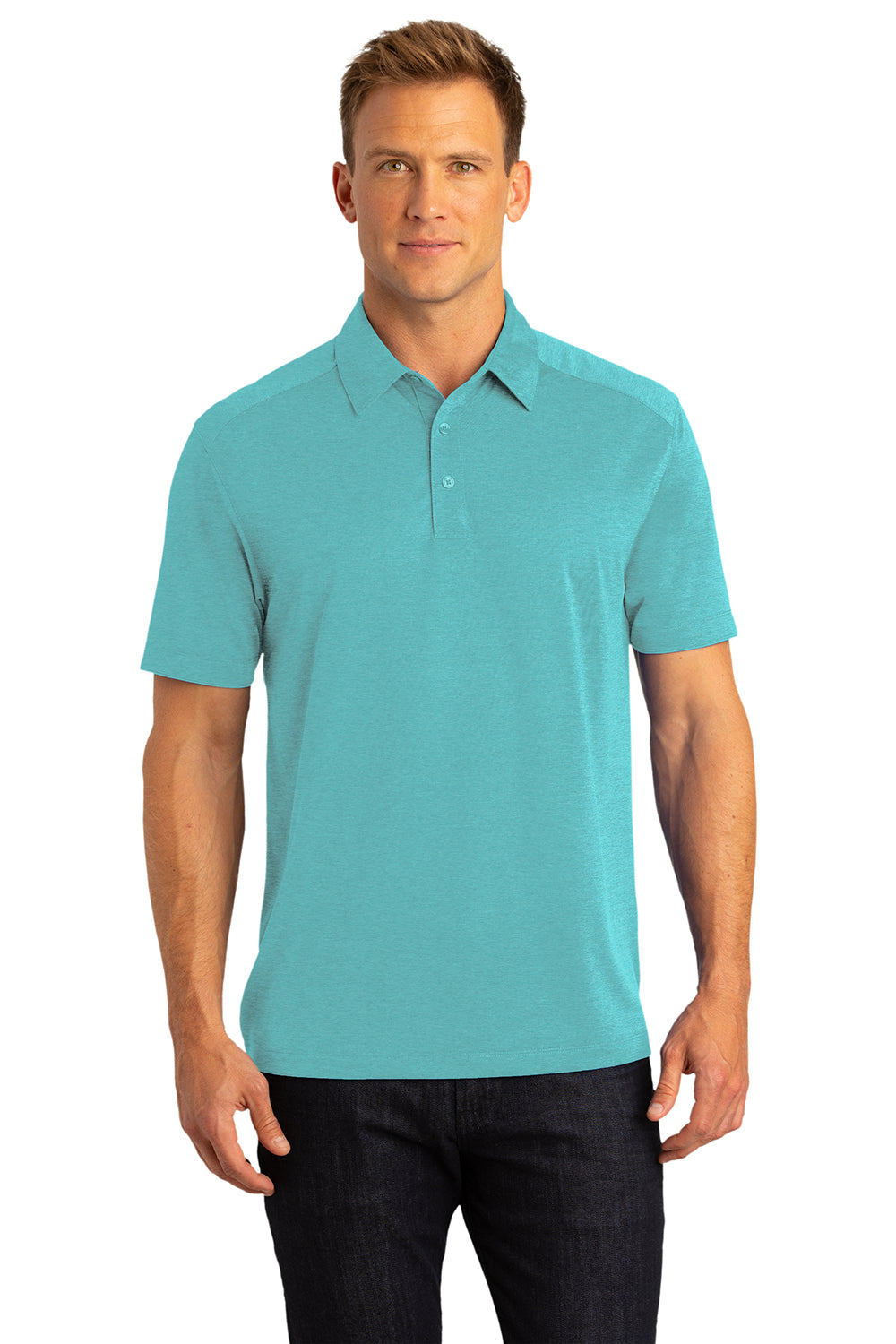 Port Authority K574 Mens Digi Heather Performance Moisture Wicking Short Sleeve Polo Shirt Maui Blue Model Front