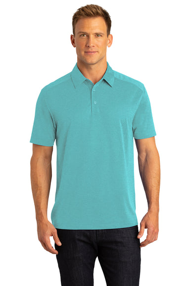 Port Authority K574 Mens Digi Heather Performance Moisture Wicking Short Sleeve Polo Shirt Maui Blue Model Front