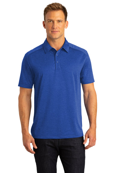 Port Authority K574 Mens Digi Heather Performance Moisture Wicking Short Sleeve Polo Shirt True Royal Blue Model Front