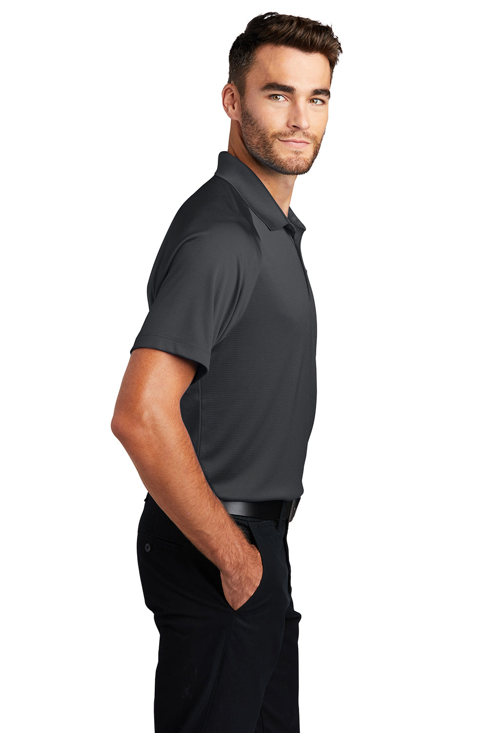 Port Authority K575 Mens Crossover Moisture Wicking Short Sleeve Polo Shirt Battleship Grey Model Side