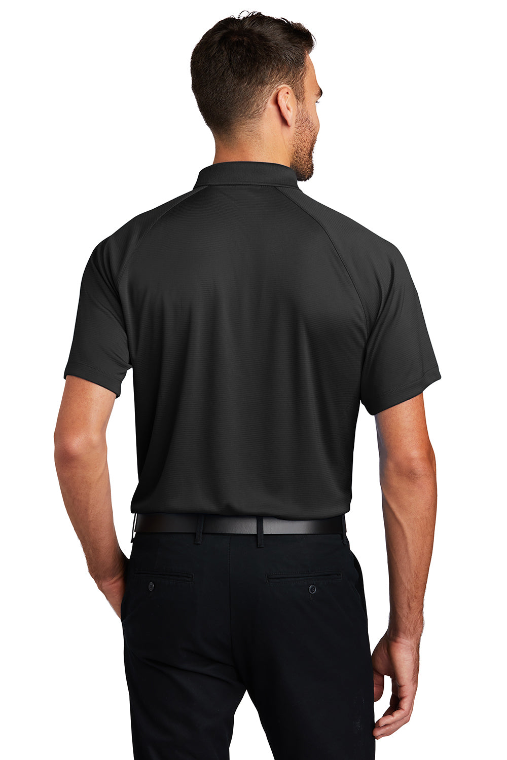 Port Authority K575 Mens Crossover Moisture Wicking Short Sleeve Polo Shirt Black Model Back