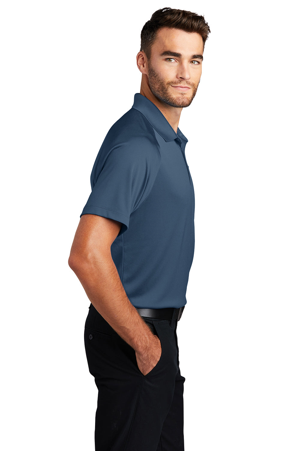 Port Authority K575 Mens Crossover Moisture Wicking Short Sleeve Polo Shirt Regatta Blue Model Side