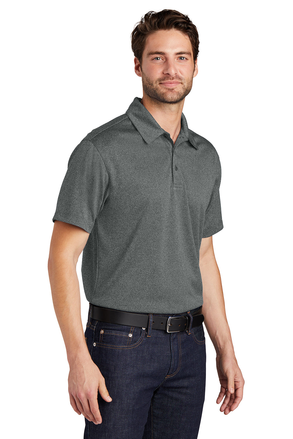 Port Authority K576 Mens Trace Moisture Wicking Short Sleeve Polo Shirt Heather Charcoal Grey Model 3q