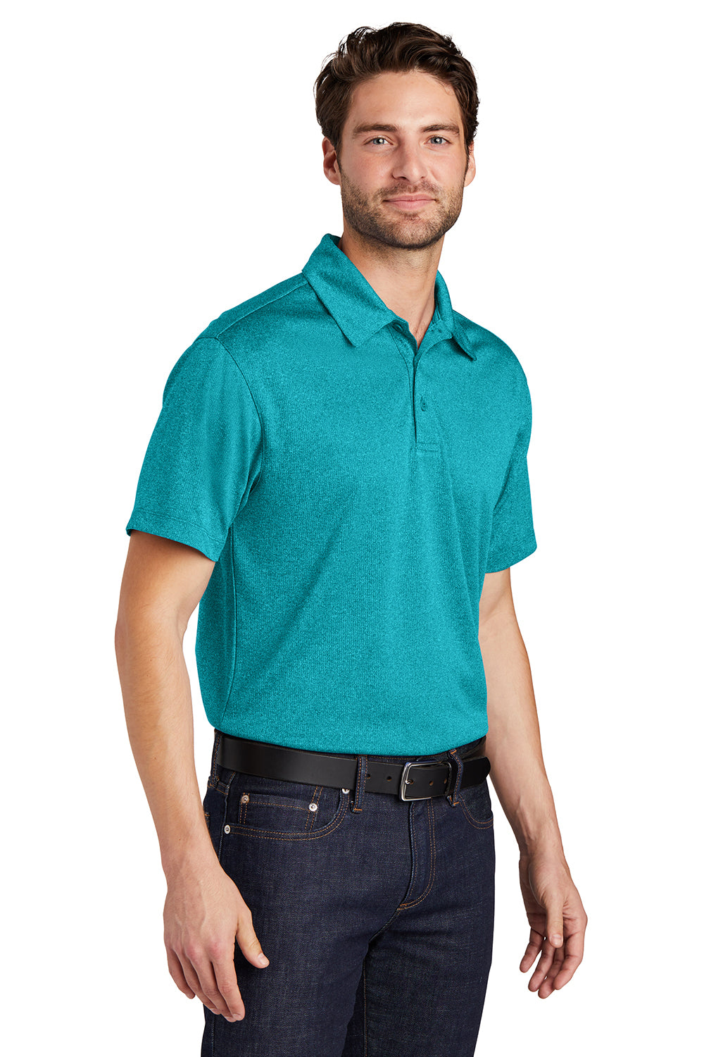 Port Authority K576 Mens Trace Moisture Wicking Short Sleeve Polo Shirt Heather Tropic Blue Model 3q