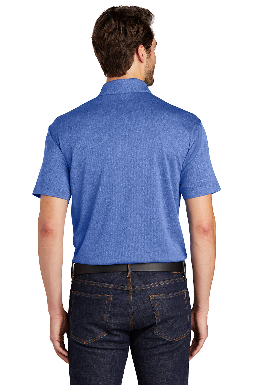 Port Authority K576 Mens Trace Moisture Wicking Short Sleeve Polo Shirt Heather True Royal Blue Model Back