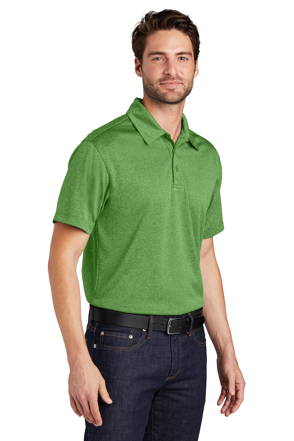 Port Authority K576 Mens Trace Moisture Wicking Short Sleeve Polo Shirt Heather Vine Green Model 3q