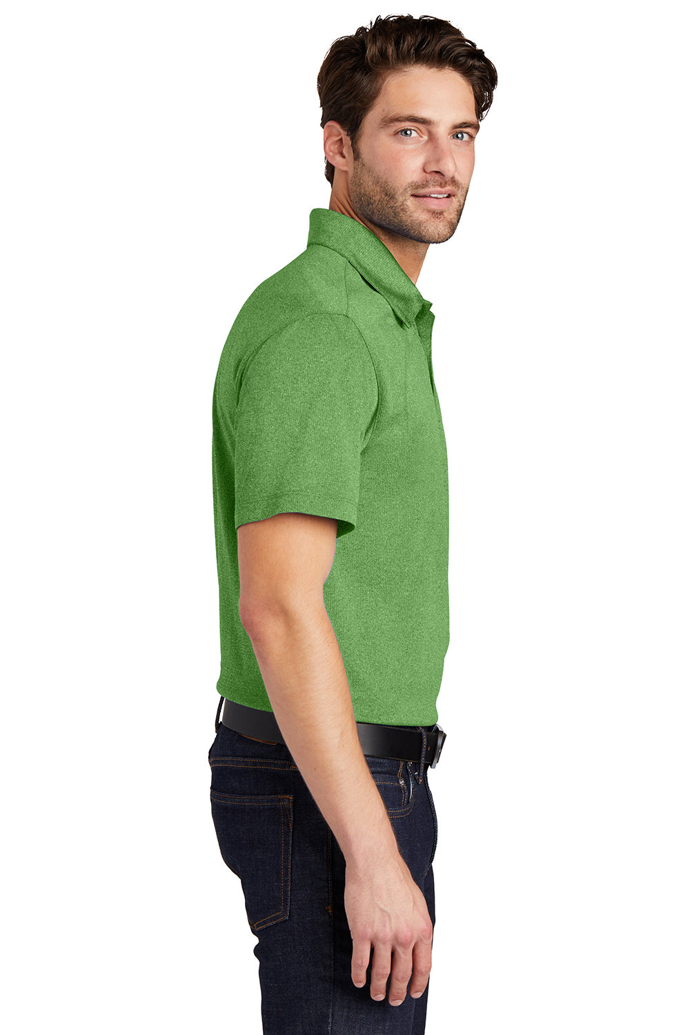 Port Authority K576 Mens Trace Moisture Wicking Short Sleeve Polo Shirt Heather Vine Green Model Side