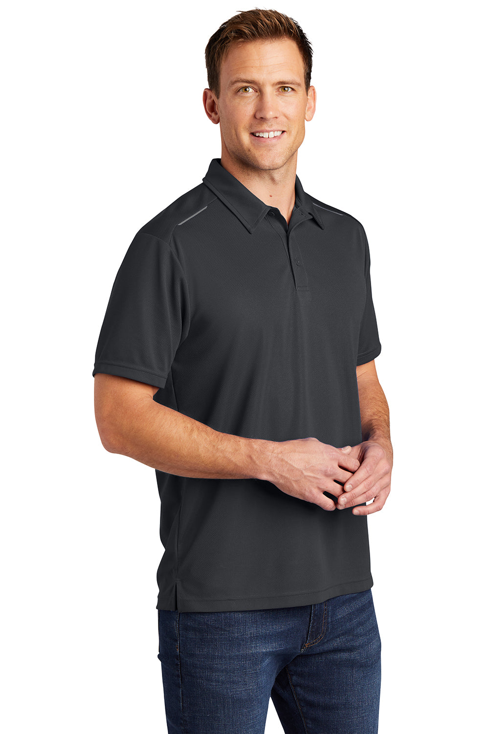 Port Authority K580 Mens Moisture Wicking Short Sleeve Polo Shirt Battleship Grey Model 3q