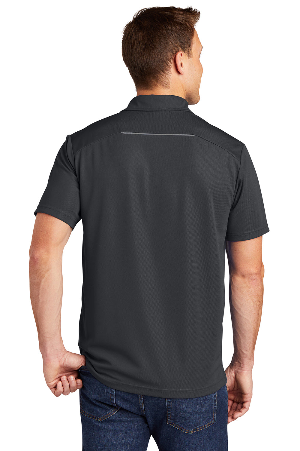 Port Authority K580 Mens Moisture Wicking Short Sleeve Polo Shirt Battleship Grey Model Back