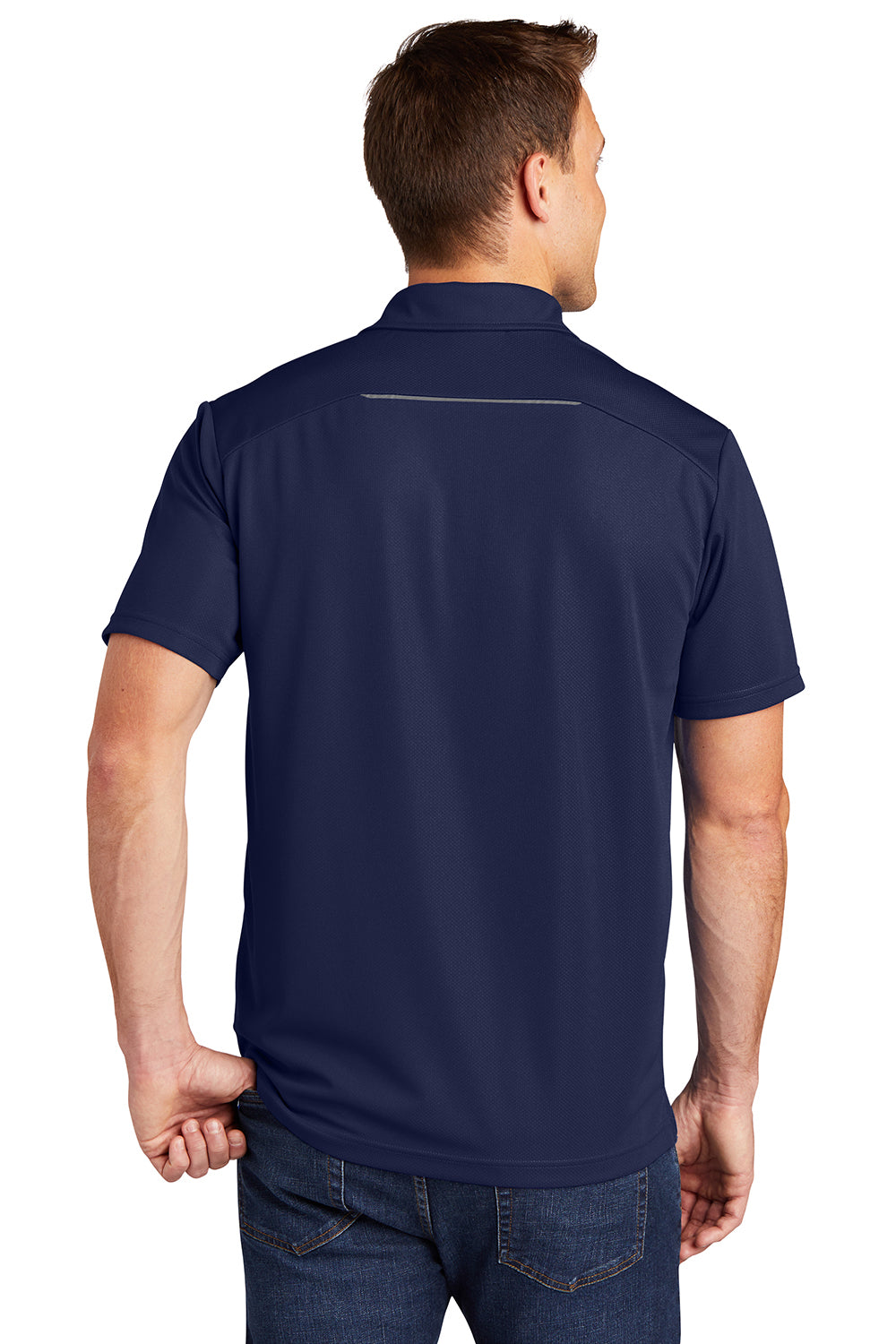 Port Authority K580 Mens Moisture Wicking Short Sleeve Polo Shirt True Navy Blue Model Back