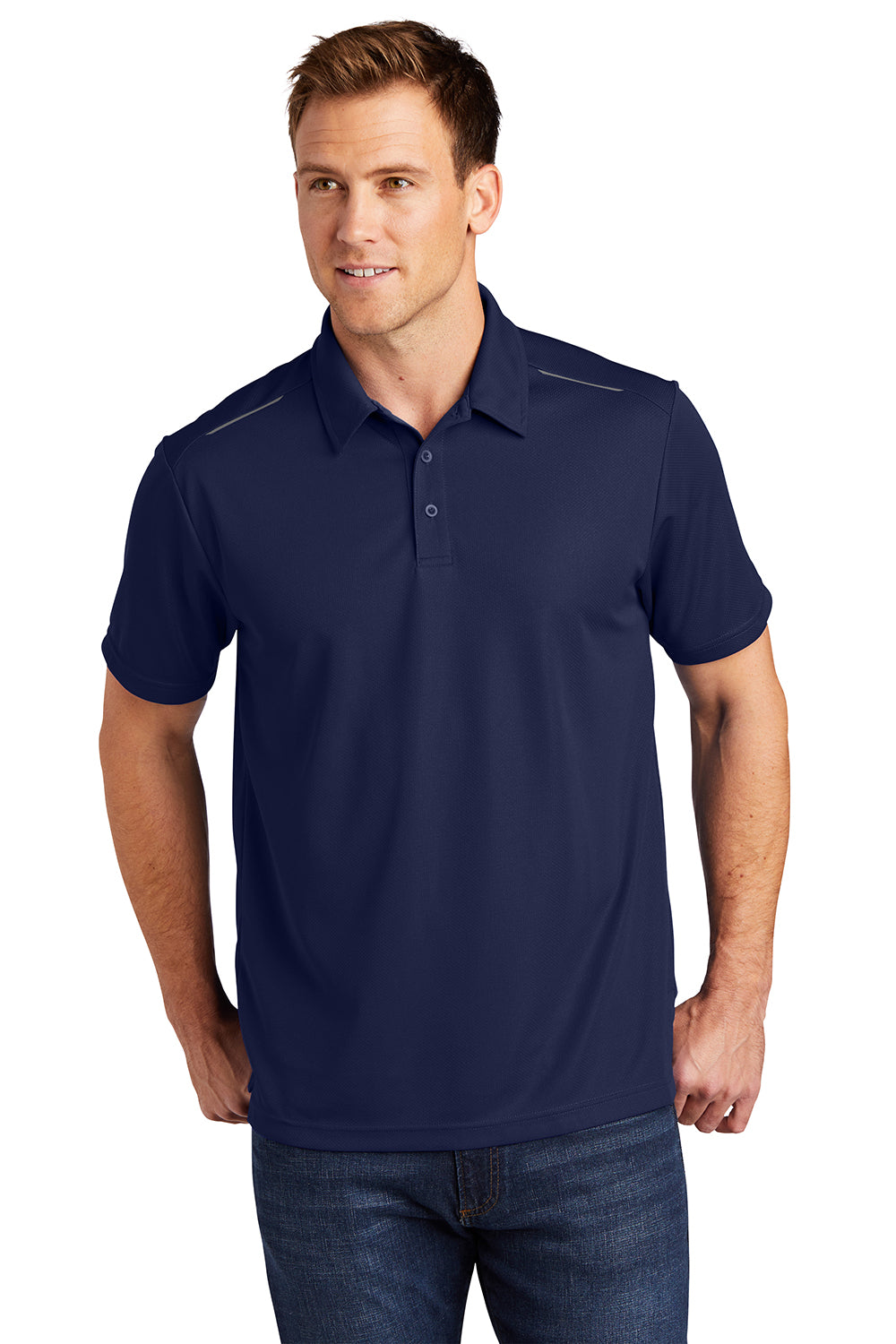 Port Authority K580 Mens Moisture Wicking Short Sleeve Polo Shirt True Navy Blue Model Front