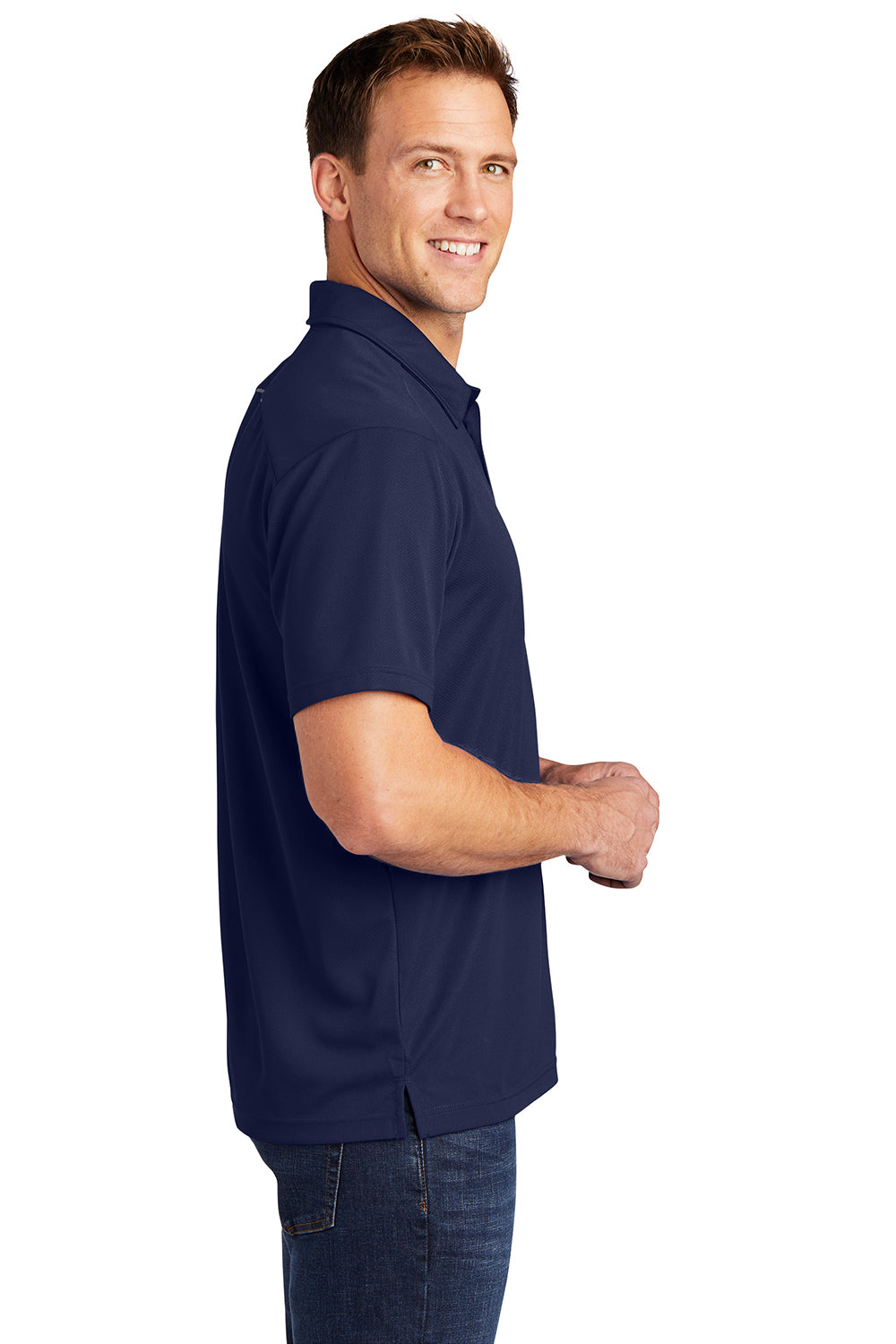 Port Authority K580 Mens Moisture Wicking Short Sleeve Polo Shirt True Navy Blue Model Side