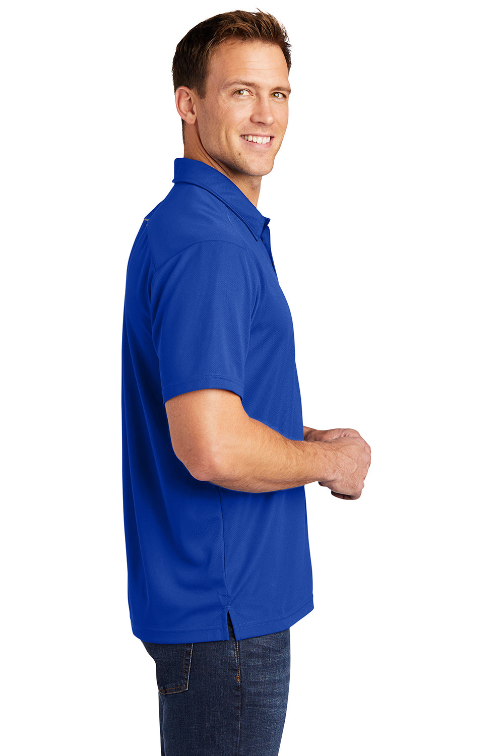 Port Authority K580 Mens Moisture Wicking Short Sleeve Polo Shirt True Royal Blue Model Side