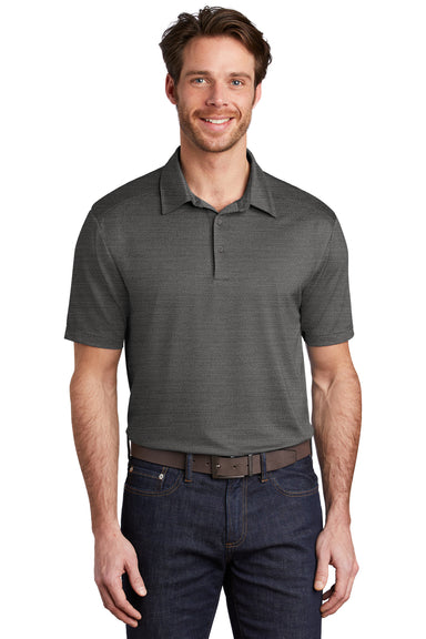 Port Authority K583 Mens Moisture Wicking Short Sleeve Polo Shirt Black/Thunder Grey Model Front