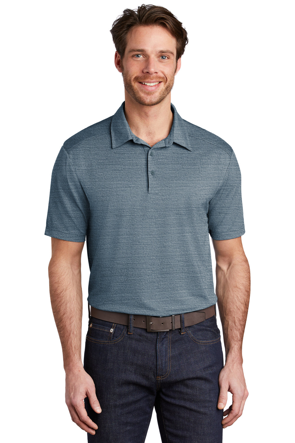 Port Authority K583 Mens Moisture Wicking Short Sleeve Polo Shirt Regatta Blue/Gusty Grey Model Front