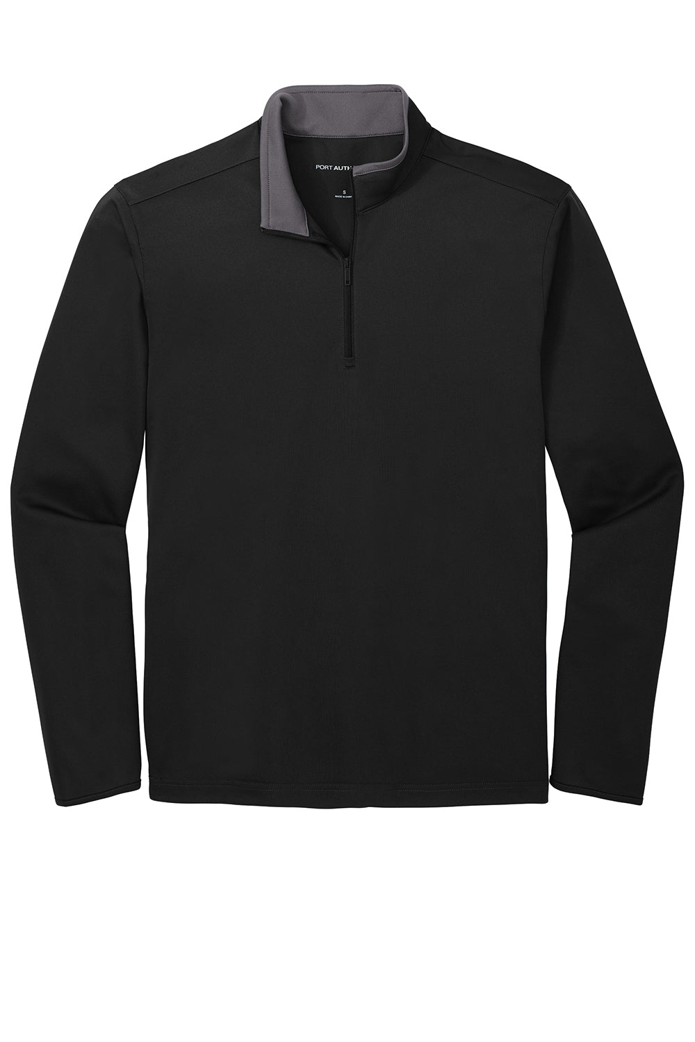 Port Authority K584 Mens Silk Touch Performance Moisture Wicking 1/4 Zip Sweatshirt Black/Steel Grey Flat Front