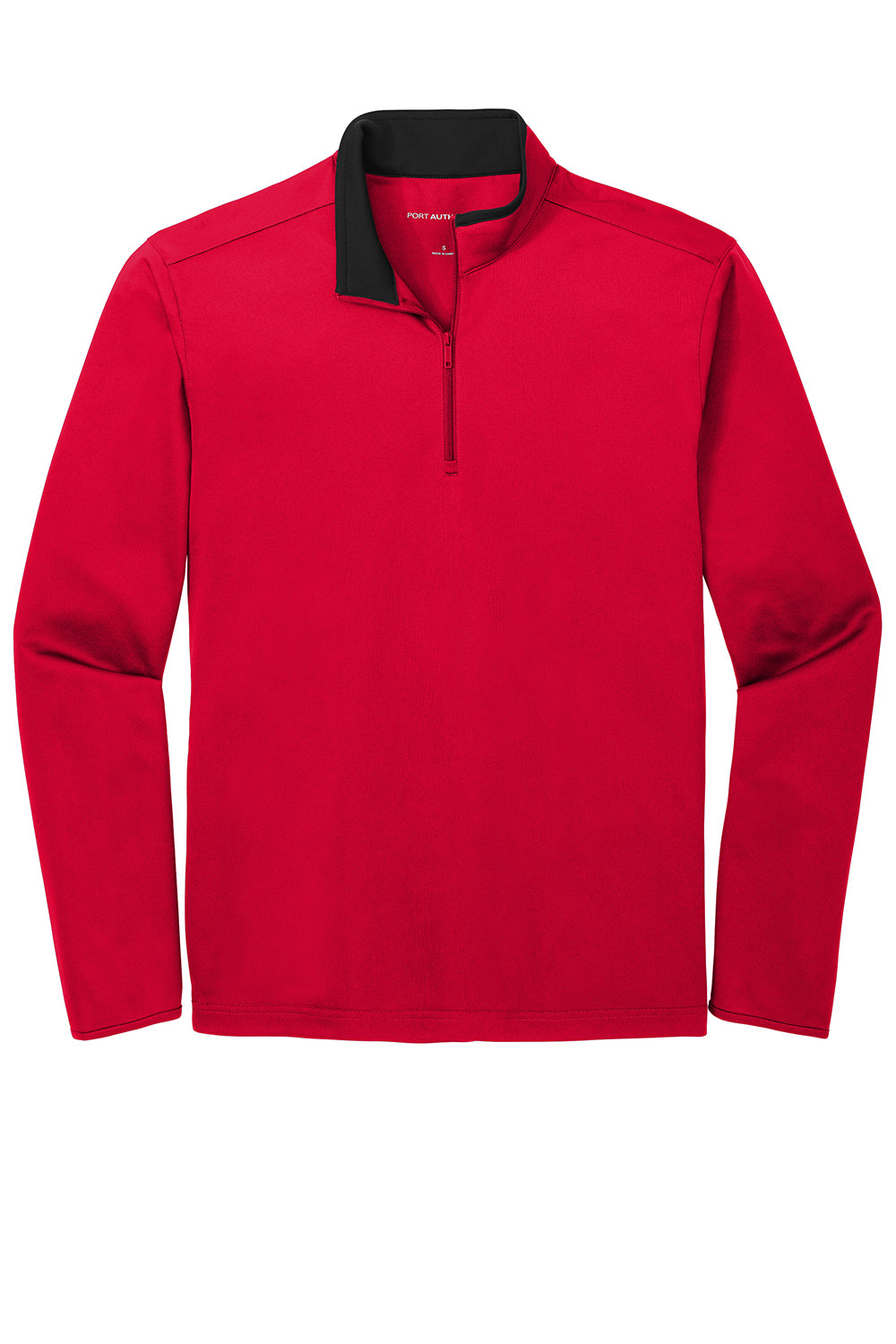 Port Authority K584 Mens Silk Touch Performance Moisture Wicking 1/4 Zip Sweatshirt Red/Black Flat Front