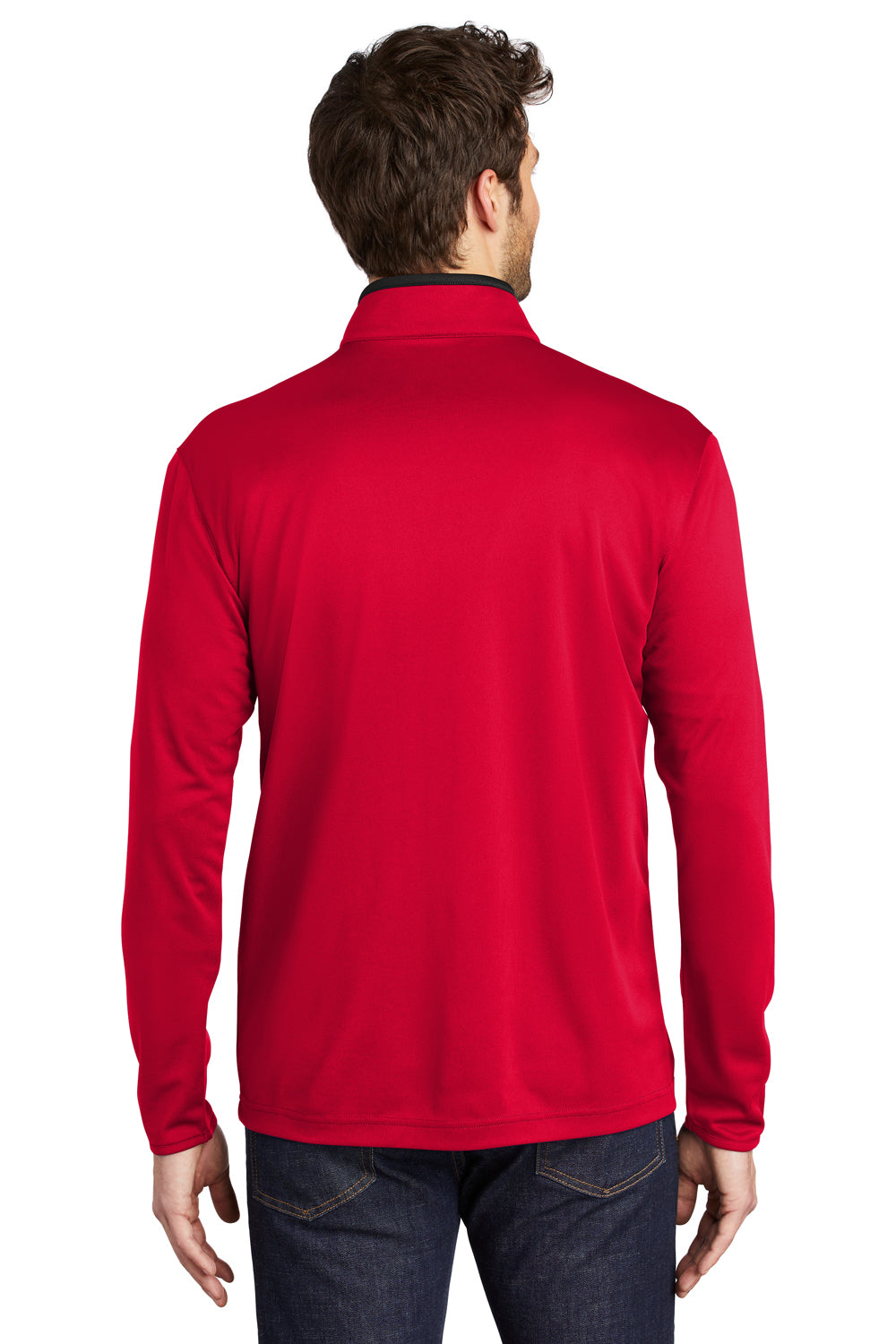 Port Authority K584 Mens Silk Touch Performance Moisture Wicking 1/4 Zip Sweatshirt Red/Black Model Back