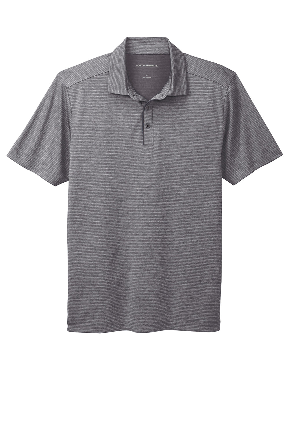 Port Authority K585 Mens Shadow Stripe Moisture Wicking Short Sleeve Polo Shirt Shadow Grey Flat Front