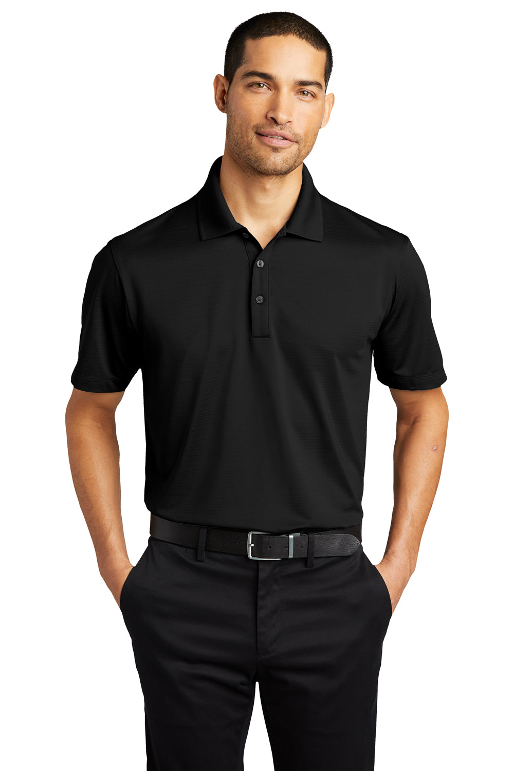 Port Authority K587 Mens Eclipse Moisture Wicking Short Sleeve Polo Shirt Deep Black Model Front